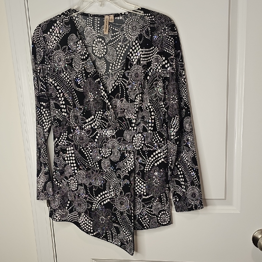 Susan Lawrence Black and White Patterned Blouse Size L